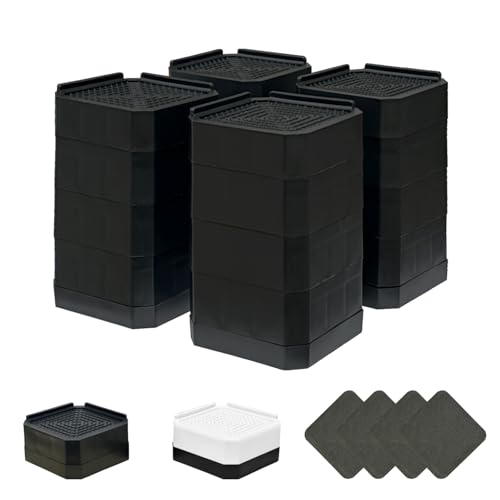 AKINOYAMA 洗濯機用防振かさ上げ台 高さ調節 防振ゴム付き 高さ調整 机 継ぎ脚 ベッド・テーブルの高さ調節 テーブル 脚 騒音軽減 滑り止め 家具に傷防止 耐荷重約2000kg 取り外し可能 自由に組合わせる 1セット4個入り 洗濯機置き台 (ブラック, 14cm四段)