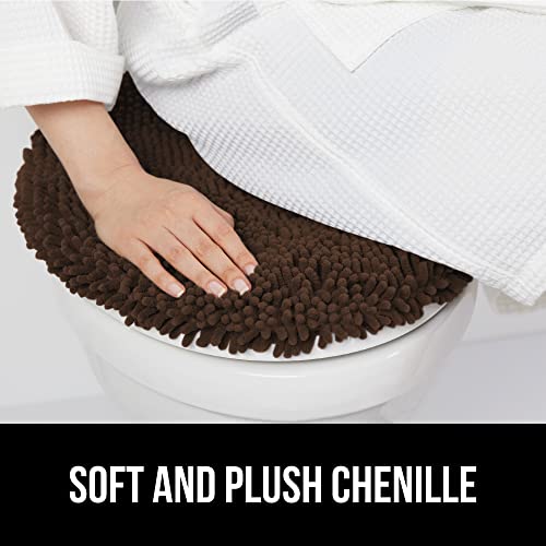 Image of Gorilla Grip Shag Chenille Bathroom Toilet Lid Cover, 19.5 x 18.5 Inches Large Size, Machine Washable, Ultra Soft Plush Fabric Covers, Fits Most Size Toilet Lids for Bathroom, Brown