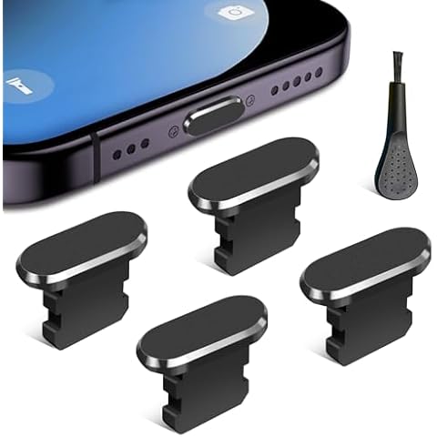Anti Dust Plug for iPhone, 4 Pack iPhone Dust Plug Cover Charging Port Protector Cap with Cleaning Brush for iPhone 14 Pro Max 13 12 11 AirPods iPad, All Lightning Port Devices Cover