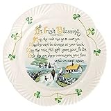 Belleek Harp Irish Blessing Plate - Fine Parian China Shamrock Decorative Plate - Handcrafted Irish Decor - 8.9