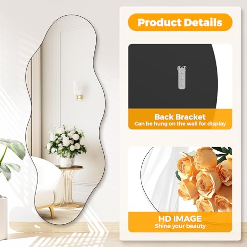 Image of QDSSDECO 63 inch x 24 inch Full Length Mirror Irregular Wavy Mirror, Frameless