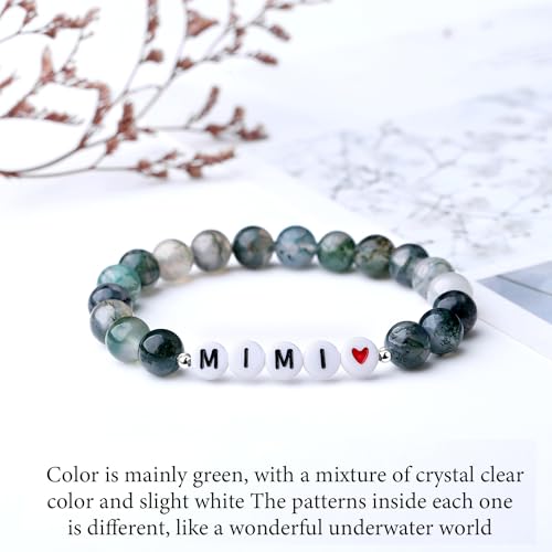 Image of Natural Moss Agate Bracelet for Nana /Gigi /Mimi /Great Grandma Christmas Gifts