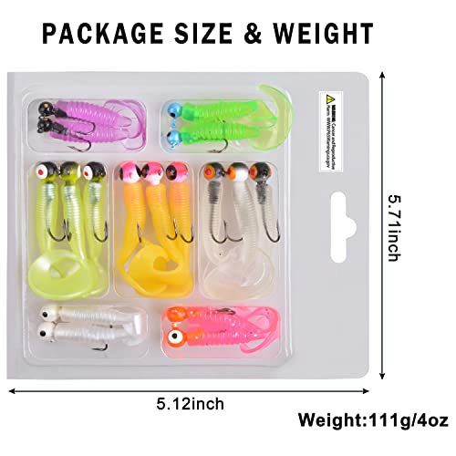 Crappie Lures Jig Heads Kit, Tube Bait Crappie Jig Panfish Kit Crappie Bait Soft Plastic Worms Fishing Lures Kit Mini Jigs For Trout Saltwater Freshwater (17Pcs Kit) #TOP5
