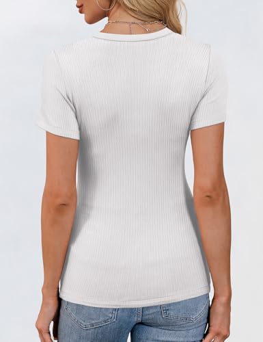 Women Ribbed Short Sleeve Tops Crew Neck Fitted Basic Tee Tshirts Cute Spring Clothes Summer Outfits 2025 Trendy Casual4