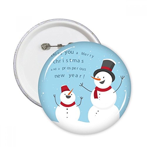 Badge Bonhomme de neige Joyeux Noël rond bleu ciel en métal pour décoration de vêtement 5pcs S