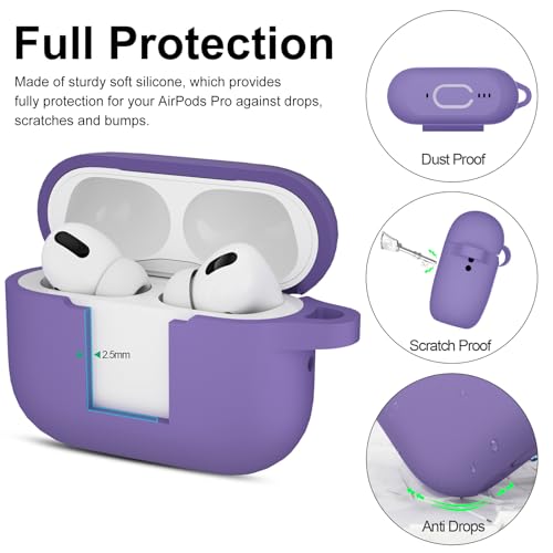 Image of for AirPods Pro 2nd 1st Generation Case Cover with Keychain, Protective Soft Silicone Skin Accessories for Apple AirPods Pro Charging Case 2022 /2019, Front LED Visible, Lavender