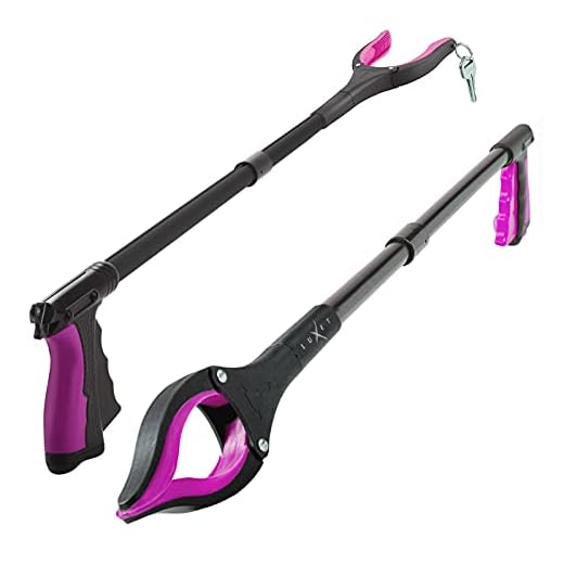 Grabber Reacher Tool - 2 Pack - Newest Version Long 32 Inch Foldable Pick Up Stick - Strong Grip Magnetic Tip Lightweight Trash Picker Claw Reacher Grabber Tool Elderly Reaching - by Luxet (Pink)