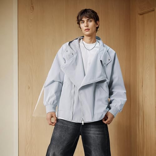 GURUNVANI Mens Solid Color Zip Up Hooded Jacket Unisex Oversized Sports Windbreaker Coat4