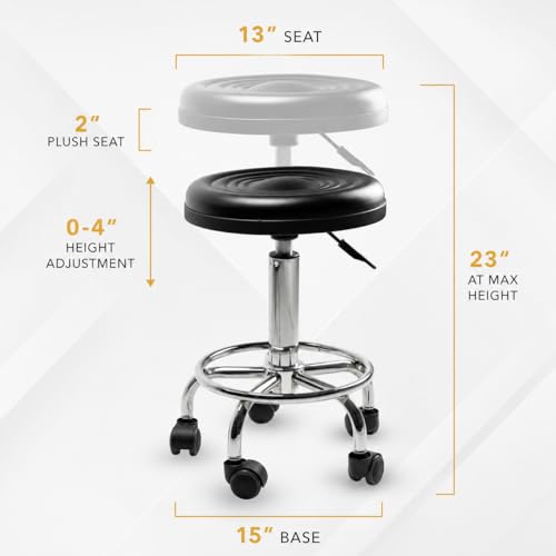 Image of Mount-It! Adjustable Rolling Stool with Wheels - Swivel Backless Doctor Stool, Hydraulic Seat for Salon, Spa, Tattoo, Garage, Medical Office, Desk - 18.1 inch to 23.6 inch Height, 250 lb Capacity, Black