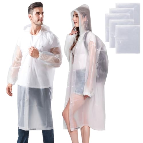 Aolegoo 5 Piezas Chubasqueros Impermeable, Chubasquero Transparentede Reutilizable con Cubierta Para Senderismo y Ocio al Aire Libre, Unisex (Blanco)