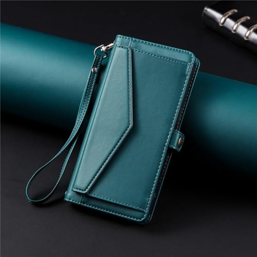 Étui portefeuille en cuir de qualité pour iPhone X vert à bandoulière
