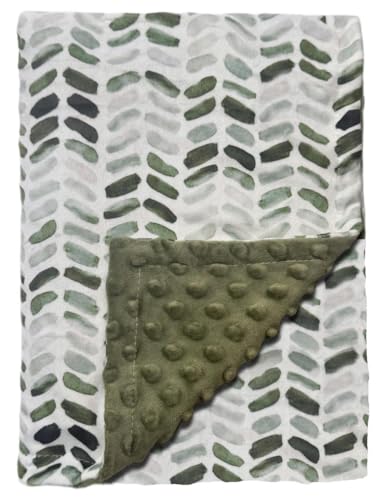 Baby Double Layer Soft Plush Minky Blanket With Dotted Backing for Boys Girls - Toddler Newborn Shower Gifts (Green Leaves, 30 X 40 Inch)