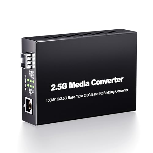BLIYEE 2.5G Media Converter, Unmanaged 1x 100M/1G/2.5G Base-T Fiber Transceiver, SFP to RJ45 Converter, Support 2.5GBase-SR/LR Transceiver, Auto-Negotiation, Plug and Play