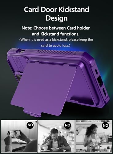 Image of Vihibii for iPhone 15 Pro Case with Card Holder (4 Cards) & Slide Camera Cover & Kickstand, Shockproof Rugged Hard Back & TPU Soft Edge Wallet Back Cover for iPhone 15 Pro 5G 6.1 inch 2023, Dark Purple
