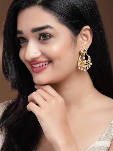 Image of Rubans Chandbali Earrings Gold Plated Traditional Pearl Detailed Jewellery Gift for Women & Girls