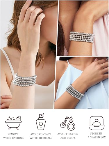 5Pcs Gold Beaded Bracelets 14K Gold Bracelets for Women Bracelet Stack Trendy Stretch Bead Bracelets Silver Bead Bracelet Dainty Jewelry for Women4