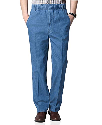 Soojun Mens Casual Loose Fit Elastic Waist Denim Pants, Denim Blue, 40W x 32L
