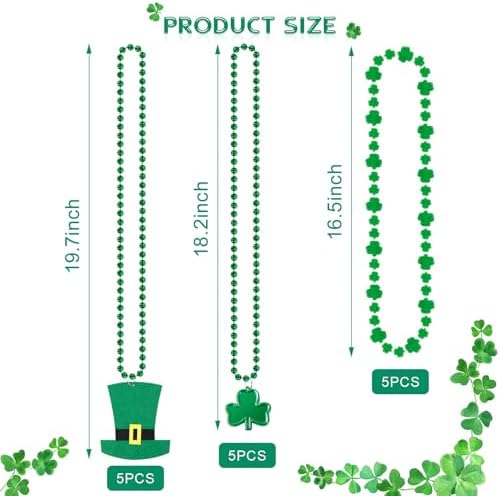 HOOSUN 15 Pack St Patricks Day Beads Necklaces Bulk,St Patricks Day Decorations Accessories for Party Favors,St Patrick's Day Necklaces Party Supplies,Saint Patricks Day Green Beads Shamrock Necklace - 3