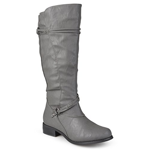 Journee Collection Women's Harley Extra Wide Calf Stacked Heel Riding Boots - Grey