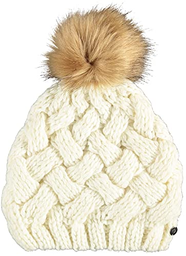 FRAAS Beanie Damen Mütze - Strickmütze mit Umschlagrand und Kunsthaar-Bommel - Hochwertige Wintermütze - Kopfbedeckung aus 30% Wolle Naturweiß Cover