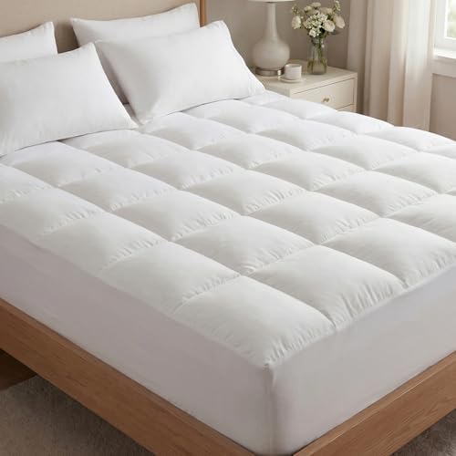 Premium Quilted 1000GSM Luxury Extra Thick Mattress Topper for Back Pain Relief - Breathable & Fluffy Soft, Cooling Mattress Pad with 18 Inch Deep Pocket, Machine Washable (White, King)