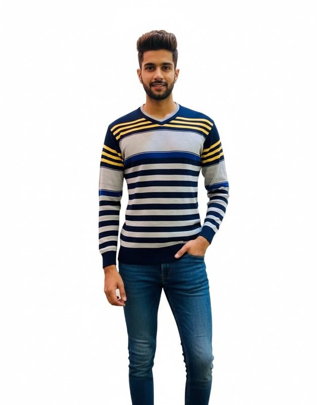 forwards Striped V-Neck Full-Sleeve Sweater for Men-picture-28