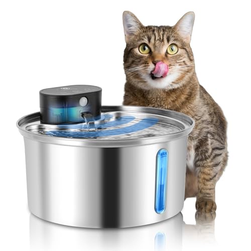 Kabellose Katzenwasserspender, 3,2L-Batteriewasserspender für Katzen, aufladbare 5000mAh-Batterie, geräuscharmer automatischer Katzenwasserdispenser (Rund, 3,2L)