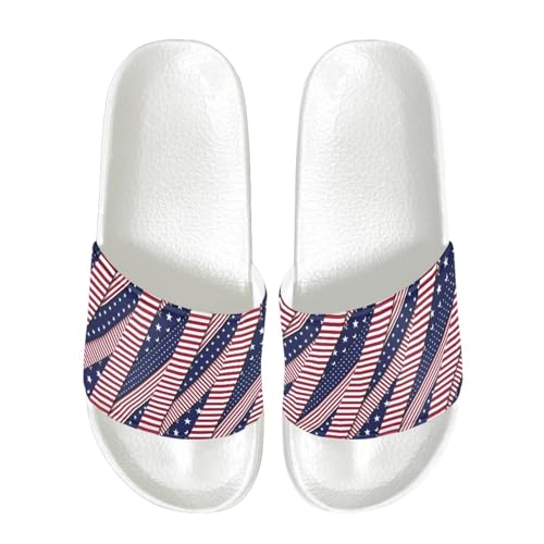 Patriotic Slide Sandals for Womens Non-Slip Soft House Slippers Shower Shoes Indoor Slides Bathroom Sandals White Size 6-13.5