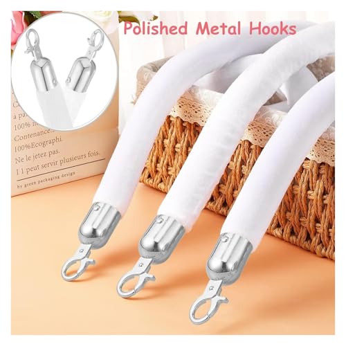 Corde de suspension en velours blanc 2m avec crochet argenté pour cinéma - 3
