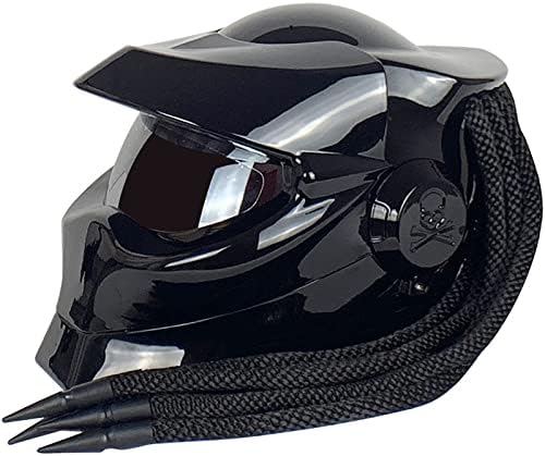 ZGFHTY Motorcycle Full Face Helmet, Front Flip Visor, Braids, Warning Lights, Men Women, Offroad Cruiser Chopper, DOT/ECE Approved, Personalized, L(59-60CM)