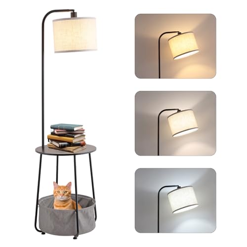YJSQOEOE Floor Lamp with Cat Bed, Adjustable Lampshade, 3 Color Temperatures, Foot Switch Control, Tall Standing Lamp with Pet House, Modern Lighting for Living Room Bedroom Decor, Black