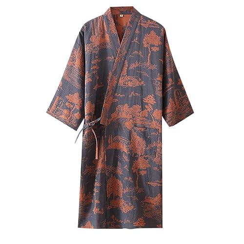 Albornoz Muselina De Color Puro Japonés Pijama Kimono Tul Cómodo Bathrobe Ventilado Ancho Corte Largo Pijama Suave Ligero, azul, L