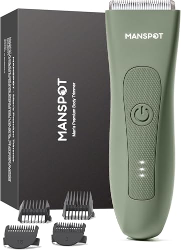 MANSPOT Manscape Pubic Hair Trimmer for Men and Women Electric Ball Trimmer Hypoallergenic Ceramic Blade Heads Waterproof Wet/Dry Groin Shaver 20 Uses No Nick No Burn Green 2