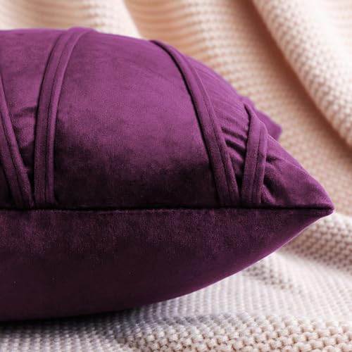 Image of Khooti Velvet Striped Cushion Cover Pack of 1-24 inchX24 inch /60.96X60.96 Cm | Purple | Soft Pillow Covers Cushion Case for Sofa Bedroom Living Room Chair Car, Cushion Cover with Zig Zag Pattern
