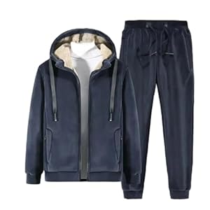 Vogrtcc Men’s Winter Casual Hooded Long Sleeve Thicken Fleece Lined Warm 2 Piece Pullover Tracksuit Set
