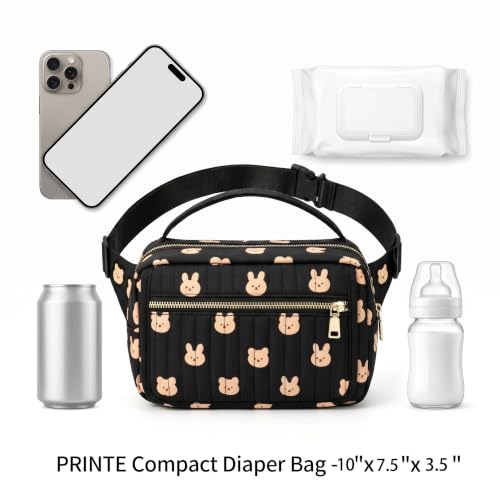 Image of printe Small Diaper Bag 10 inchx7.5 inchx3.5 inch for Travel, Crossbody Fanny Pack with Wipes Pocket & Portable Changing Pad, Stroller Waist Bag, Lightweight Tote for Day Trips (Black Print, Large)