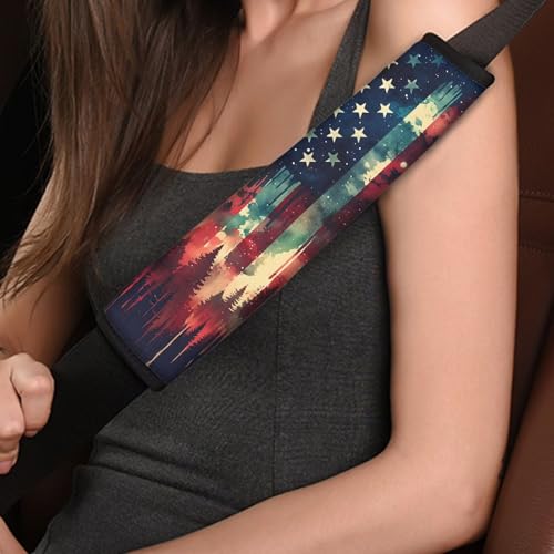 Image of AFPANQZ American Flag Painting Car Seat Belt Pads Covers Harness Vehicle for Adults Kids 1 Pair /Set Safety Seatbelt Cushion Pad Cute Shoulder Straps Pads for Bags