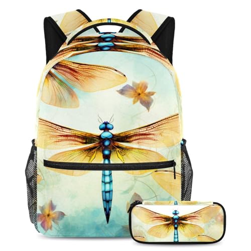Cartables de grande capacité fleurs libellules sac à dos scolaire ado et bagage cabine voyage
