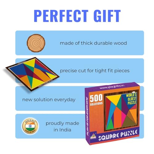 Image of Wooden Puzzle Game for Kids | Brain Booster IQ & Fidget Challenge | Archimedes Square with 500+ Solutions | STEM Educational Travel & Birthday Gift Toy for Boys & Girls