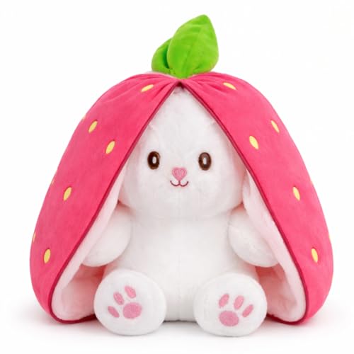 Image of Reversible Strawberry Bunny Soft Toy with Smooth Chain Zipper | Strawberry Rabbit Toy for Kid | Cute Doll Teddy Bear Gift for Girlfriend | Birthday Gift Items