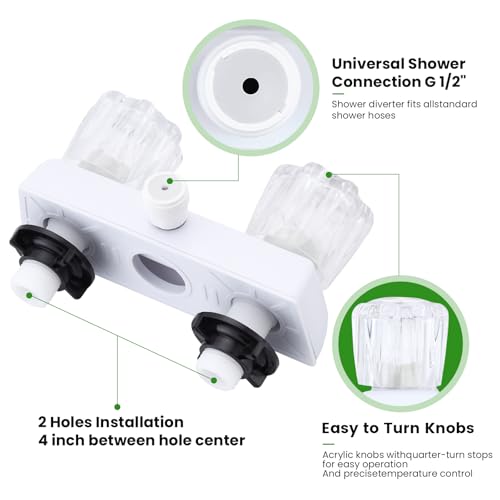 Image of RV Shower Faucet with Hose and Head, RV Outdoor Shower Kits, RV Tub Faucet with Shower Diverter Outdoor Shower Kit Fits for RV /Campers,Travel Trailer,Motorhome (Shower Faucet Kit, White)