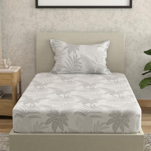 Image of Huesland by Ahmedabad Cotton 144 TC Bedsheet for Single Bed with 1 Pillow Cover | Dim Grey, Dark Grey & Light Grey