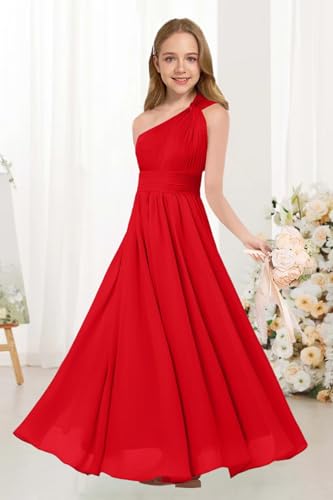 One Shoulder Junior Bridesmaid Dress Chiffon Flower Girl Dresses with Ruffles A Line Wedding Party Gown3