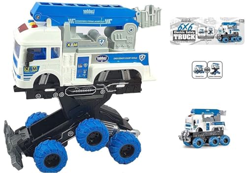 Image of Rescue Ladder 6x6 Truck with Lights and Sounds Friction Powered Trailer Model Diecast Truck Toys Best Birthday Gift for Kids (Rescue Ladder 6x6 Truck)