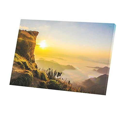 Toile Imprimée Coucher de Soleil au dessus des Nuages : Décoration Falaise Montagne