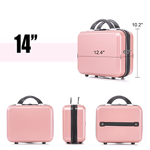 2 Piece Travel Luggage Set - Abs Hard Shell Suitcases With Wheels - Lockable Luggage Sets - 18” Underseat Luggage And 14” Travel Case - Aluminum Telescopic Handle - Elastic Fixing Belt -Rose Gold #TOP2
