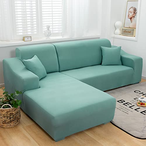 Stretch Sofa Cover L Shape Sofa Slipcovers Washable Couch Covers Stylish Universal Furniture Protector for Kids -Green-2-2 Seater+2 Seater