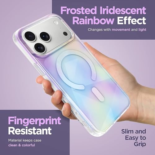 Image of Magnetic Case for iPhone 17 Pro Max [Compatible with Magsafe] [Anti-Yellowing] [1 Screen Protector] Shockproof Slim Iridescent Sparkly Case for iPhone 17 Pro Max 6.9 inch 2025, Purple