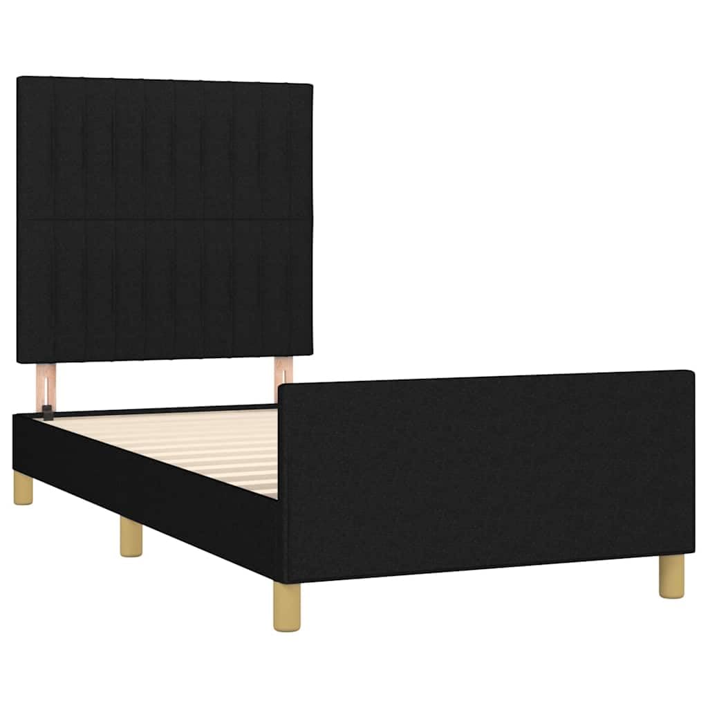 Telaio per letto senza materasso, nero, 80 x 200 cm, in tessuto con testiera e rete a doghe, stabile telaio per letto singolo imbottito per camera da letto e camera dei ragazzi