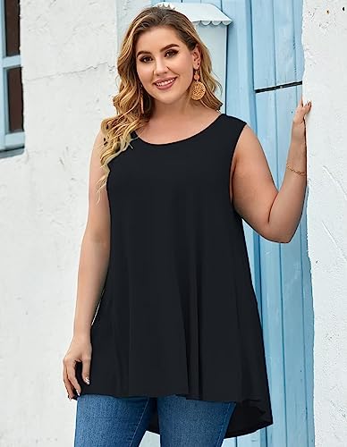 Larace Tank Tops For Women Plus Size Sleevelss Tunic Casual Summer Clothes Swing Shirts For Leggings (1X, Black) #TOP4